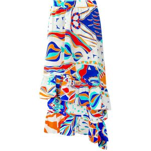 Inoa - Plooirok - Wit - Multi Kleur Print - Ongelijkmatige Zoom