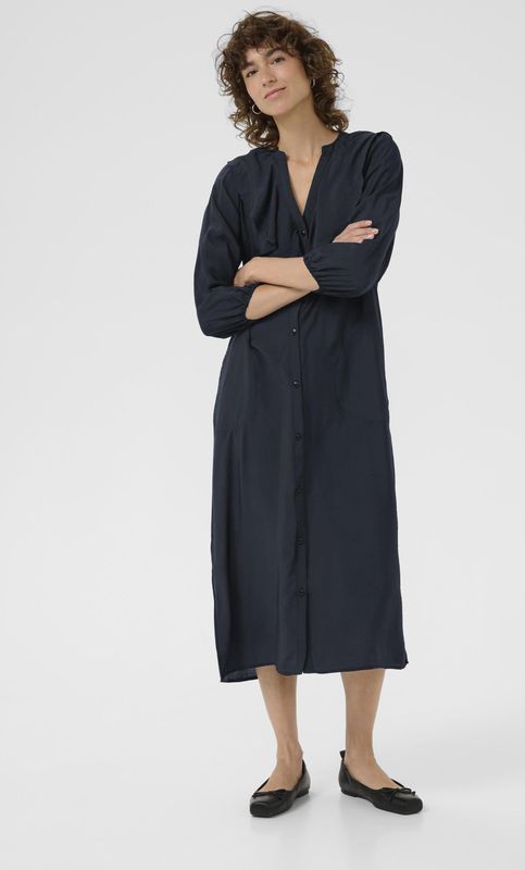 Part Two - Jurk - Blauw - Midi - ¾ Mouwen - Ronde Hals met V-halslijn