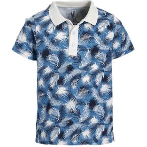 anytime polo met bladprint blauw/wit