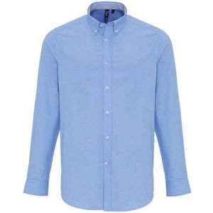 Premier Heren Gestreept Oxford Overhemd Met Lange Mouwen (Oxford Blauw) - Maat 3XL