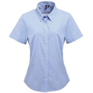 Premier Dames/dames Microcheck Korte Mouwen Katoenen Shirt (Lichtblauw/Wit)