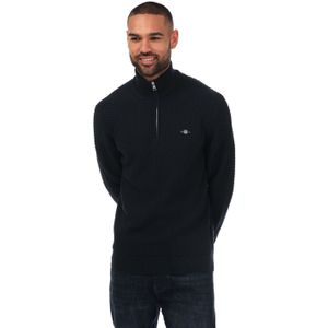 Gant - Textured Cotton Half-Zip Sweatshirt - Blauw - Herentrui