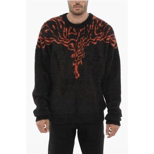 Nylon ronde hals trui met contrasterend borduurwerk in zwart en rood