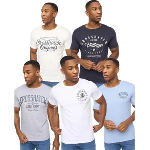 Crosshatch Bedrukt T-shirt met College-thema voor heren (5-pack) (Navy/Off White/Blauw/Grijs Marl/Wit)