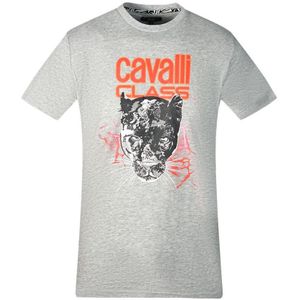 Cavalli Class Lightning Panther Design Grey T-Shirt - Maat 2XL