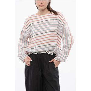 Gebalanceerde streep VARSITY linnenmix blouse in veelkleurig