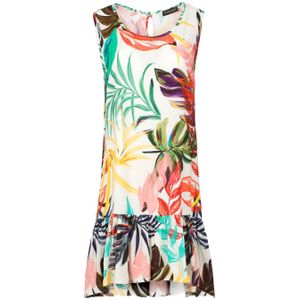 A-lijn Jurk - Bladprint - Mouwloos - Ronde Hals - Frill Detail