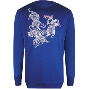 Cavalli Class Paisley Leopards Irisblauwe Ronde Hals Sweatshirt