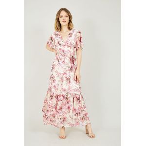 Yumi roze maxi-jurk met overslagmodel en bloemenprint