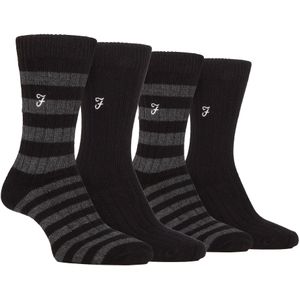 4 Paar Bamboe Gestreepte Bootsokken | Farah | Ontwerper Geborduurde Sokken voor de Zomer - Zwart / Antraciet