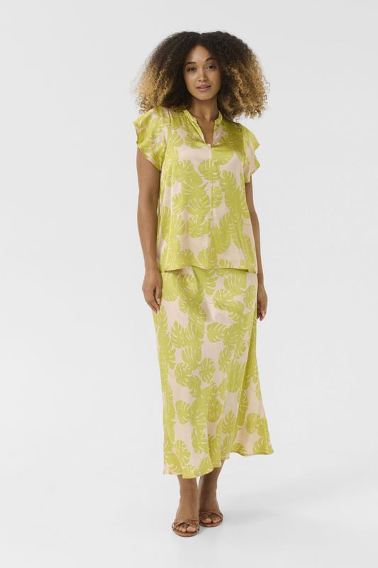 Blouse met korte mouwen Relaxed fit Green Palm Leaves lime green