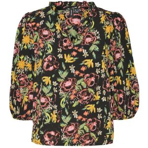 VERO MODA Gebloemde Top VMSERENITY Van Gerecycled Polyester Zwart/geel/groen/roze - Maat XL