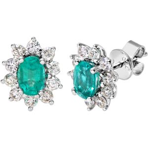 18kt witgouden oorbellen met diamanten en smaragd, diamantgewicht 0,66 ct