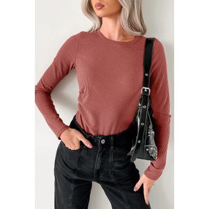 Geribbelde Lange Mouwen Top
