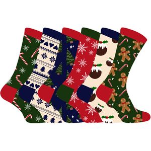 Sock Snob - Feestelijke Kerstsokken - Rood Groen Marine Crème - Katoen - Multiverpakking