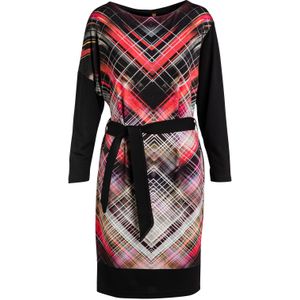 CONQUISTA - Jurk - Rood - Geometrische Print - Lange Mouwen - Knielengte