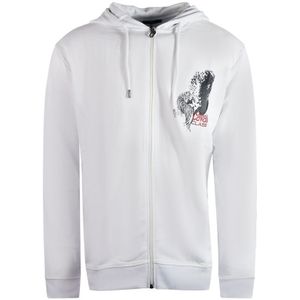 Cavalli Class grote tijgerontwerp witte hoodie met rits