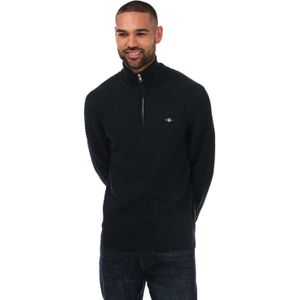 Gant Heren Trui met gestructureerde katoen en halve rits (Blauw)