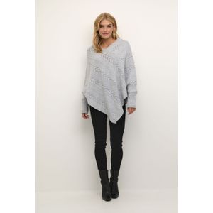 Cream - Lichtgrijze Gebreide Poncho - Dames - V-hals - 100% Polyester