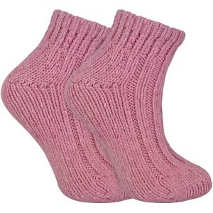 Dames DikkeKnit Wool Blend Enkellaars Sokken - Roze - Maat 37-39.5