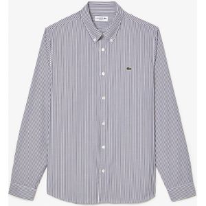 Heren Lacoste Regular-Fit Gestreept Katoenen Overhemd in Wit Navy