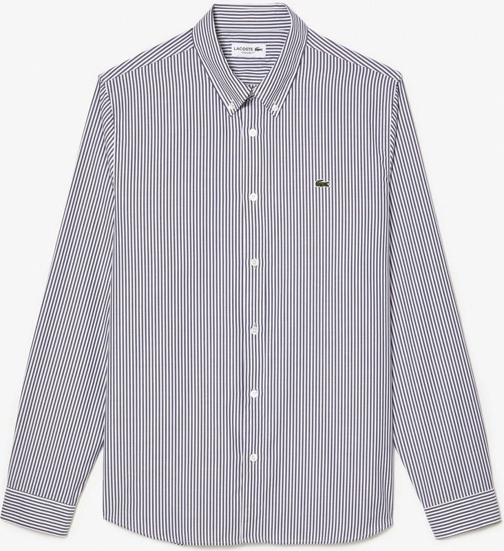 Heren Lacoste Regular-Fit Gestreept Katoenen Overhemd in Wit Navy