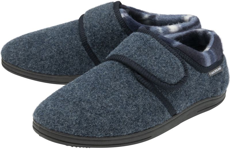 Velcro Slippers voor Mannen | Dunlop | Geheugenfoam | Orthopedisch | Makkelijk Sluiten | Huis Slaapkamer Binnen - Marineblauw