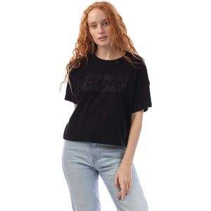 DKNY Dames/Dames Rinestone Logo Gewatteerde Top met Korte Mouwen (Zwart)