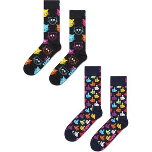 Happy Socks 2-pack Klassieke Kattenduimsokken Met Ronde Hals, Unisex - Maat 41 - 45