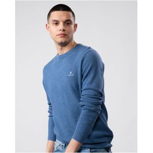 Men's Gant Cotton Pique Crewneck Sweatshirt in Blue