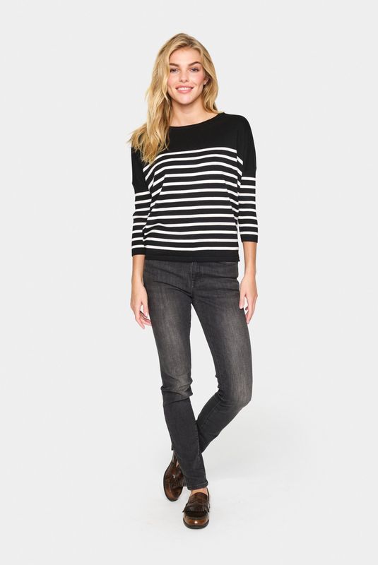 Saint Tropez - Oversized Trui - Gestreept - 3/4 Mouwen - Boothals