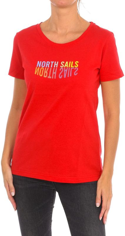 North Sails - T-shirt - Rood - Katoen - Korte Mouwen - Geribbelde Hals