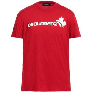 DSquared2 Heren Maple Leaf Logo T-Shirt (Rood/Wit)