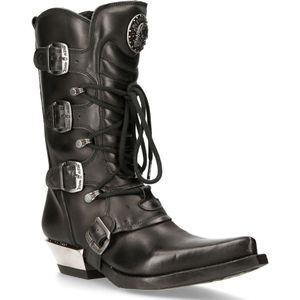 New Rock zwart lederen cowboylaarzen met gesp - M-7993-S1