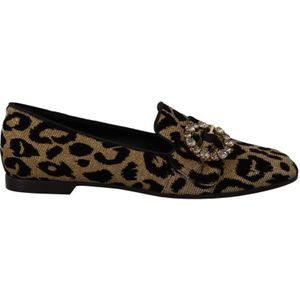 Prachtige Gouden Loafers Met Luipaardprint Kristallen