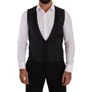 Dolce & Gabbana - Kostuum - Zwart - Heren - Elegante Gestreepte Vest voor Formele Gelegenheden