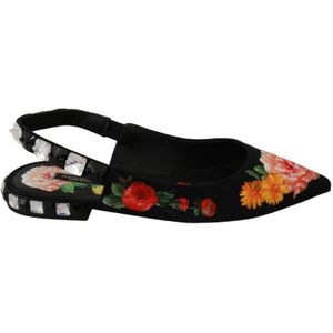 Dolce & Gabbana Dames Zwart Bloemen Kristal Slingbacks Sandalen Schoenen - Maat 35