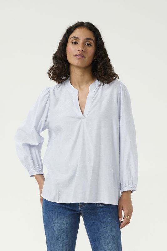 Kaffe - Blauw/Wit Gestreepte Blouse - Blauw - ¾ Mouwen