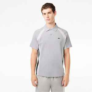 Men's Lacoste Cotton Mini-Pique Colourblock Polo Shirt in Grey