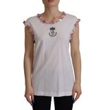 Dolce & Gabbana - Tank Top - Wit - Met Zwarte DG Crown Borduursel en Roze Pailletten