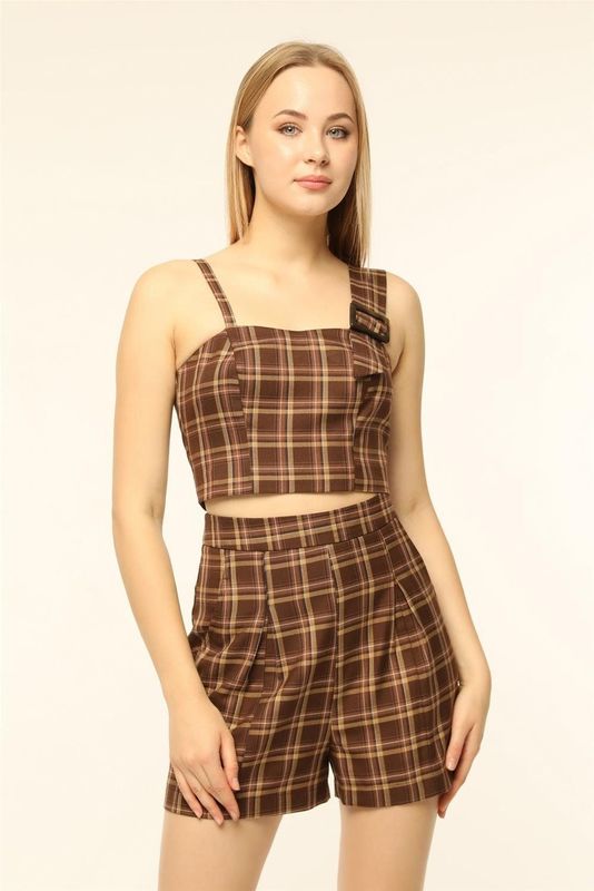 HOME STORE Kostuum 'Ekose'  lichtbruin / donkerbruin / wit