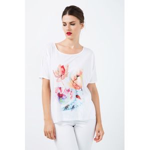 Conquista - Jersey Top - Witte - Batwing-mouwen - Multicolor Print