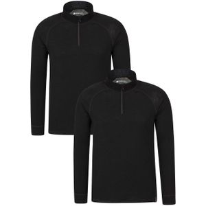 Mountain Warehouse Heren Merino Wol Base Layer Top (Set van 2) (Zwart)