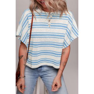 Gestreepte Gebreide Korte Mouwen Top
