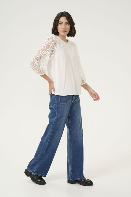 Kaffe - Blouseshirt - Wit - Effen - Driekwart Mouw