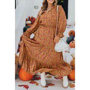 Bloemenprint Maxi-jurk met Rimpelrand