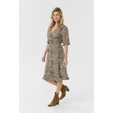 Cream - CRTiah - Jurk - Lichtbruin/Zwart - Dierenprint - V-hals - Knielengte