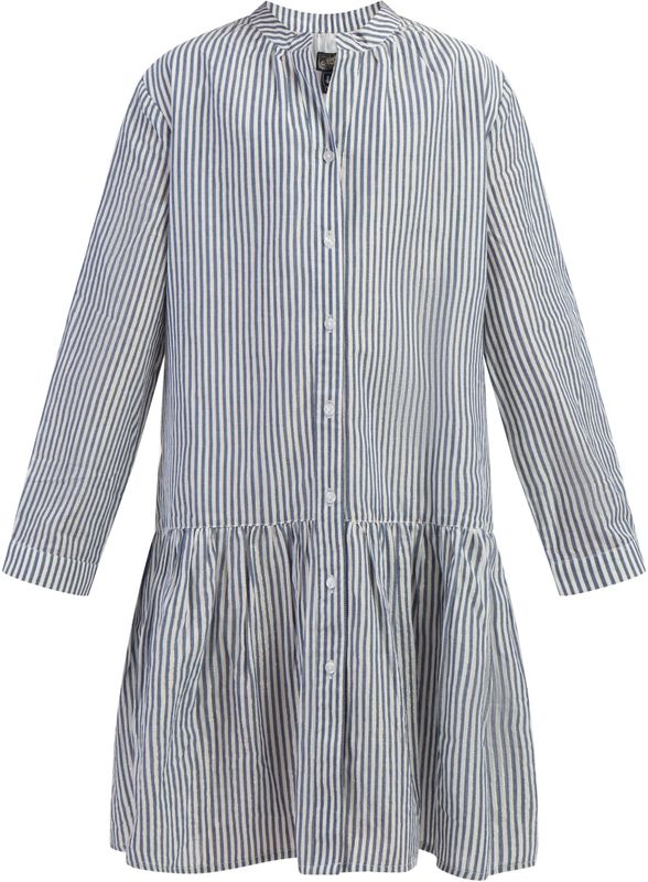 DreiMaster - Jurk - Blauw/Wit - Lange Mouwen