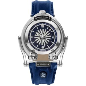 GV2 Triton Zwitsers automatisch herenhorloge met blauwe wijzerplaat van kalfsleer