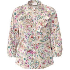 VILA Geweven Blouse VIMADIA Met Paisleyprint En Ruches Ecru/multi - Maat S